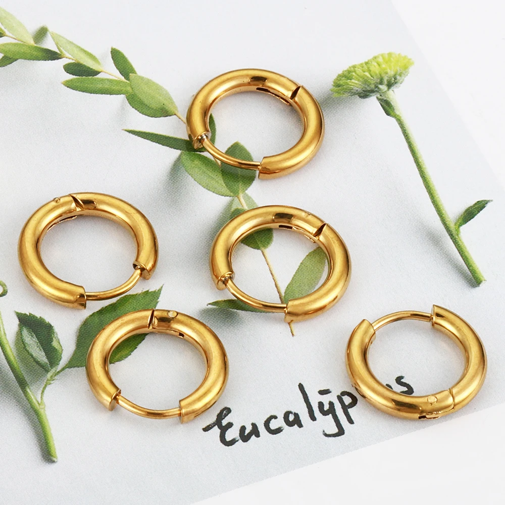 Pendientes de aro de acero inoxidable para hombre y mujer, aretes de 2,0mm y 2,5mm, Color dorado, negro, círculo redondo, venta al por mayor, 10