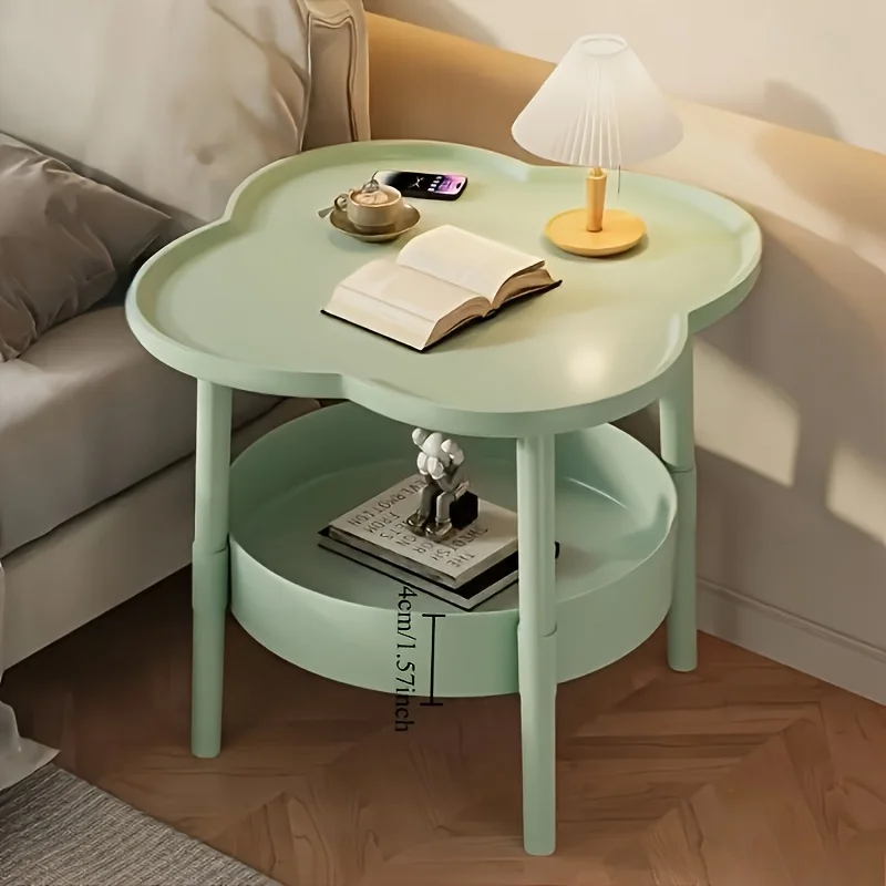 

Flower Shaped Plastic Side Table, Upgraded Thickened Round Coffee Table with Double Storage Rack, Two-Tier Rack for Organizing