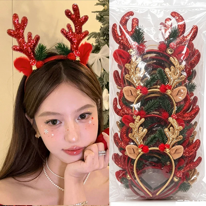 1/10pcs Christmas Decoration Hairband Cute Antler Santa Claus Snowflakes Christmas Eve Headwear New Year Party Hair Accessories
