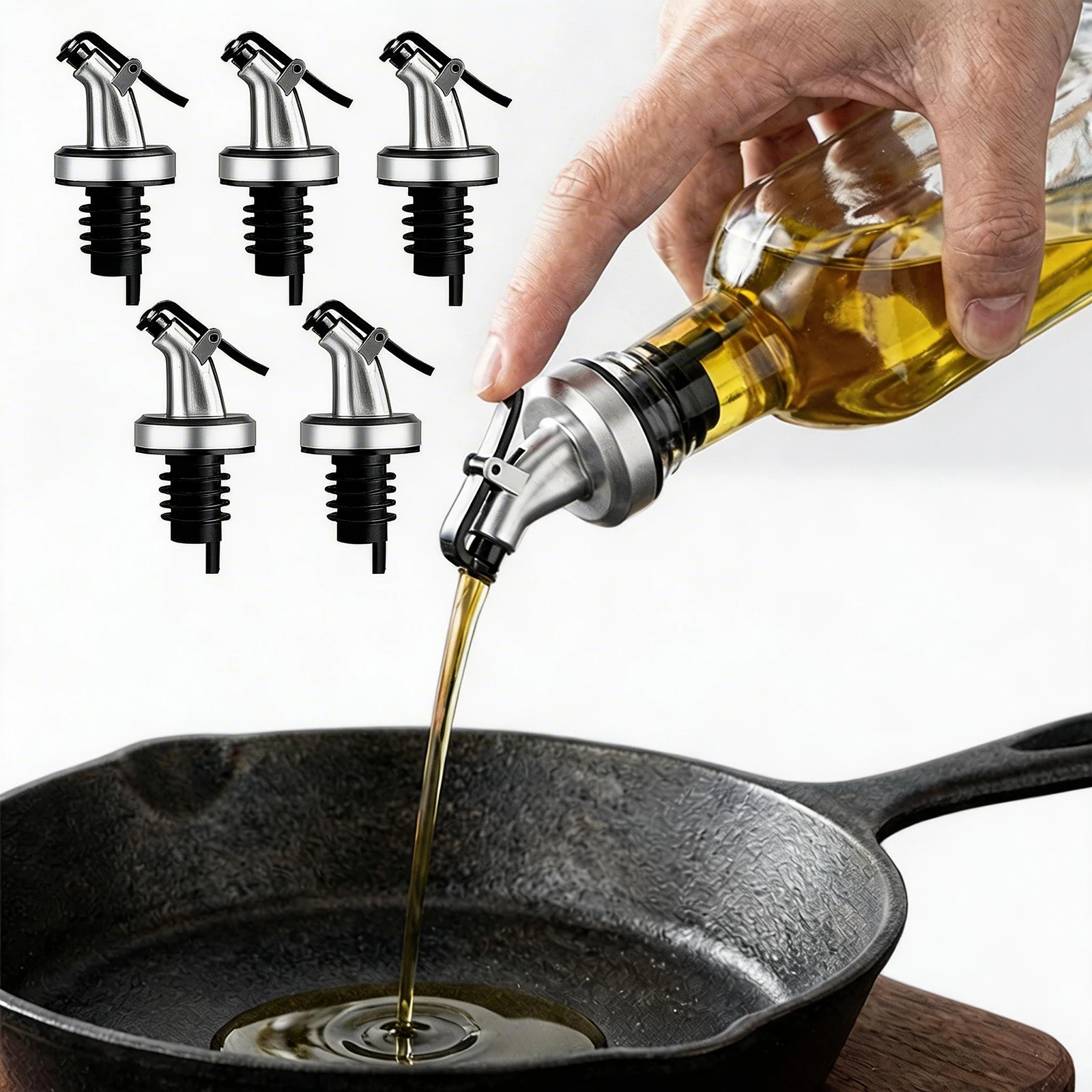 5 unidades de tapones dispensadores con boquilla para vino, aceite de oliva, salsa de cocina, vinagre y licor, herramienta de barra