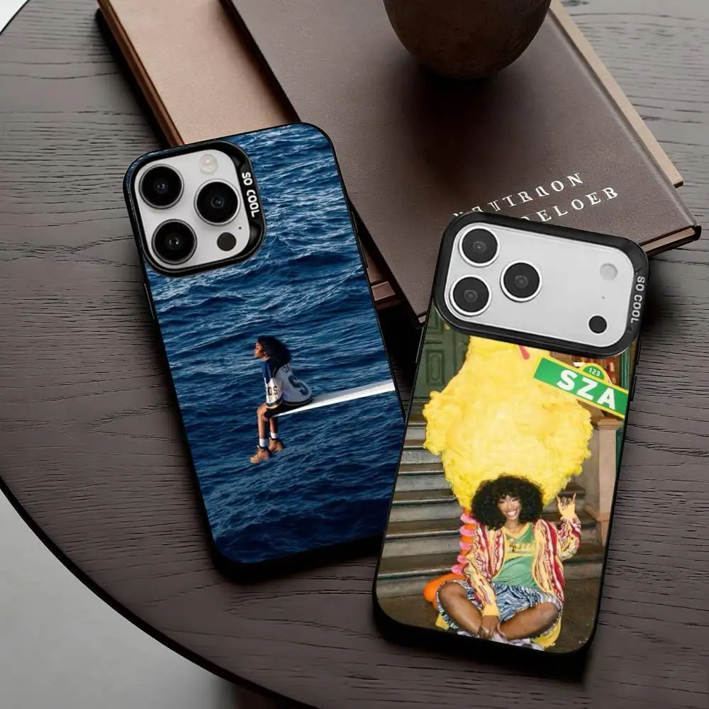 

Fashionable S-SZA-A Singer Phone Case For iPhone17,16,15,14,13,12,11 Plus,Pro Max Black Candy Silver Plated Cover