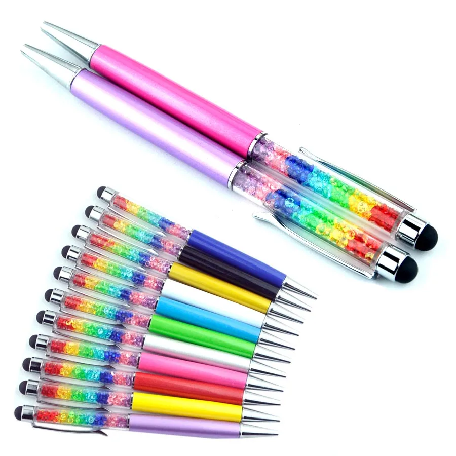 

50pcs Colorful Stylus Crystal Diamond Rainbow Ballpoint Pen Stationery Office School Ballpen Novelty Gift Free Custom Logo