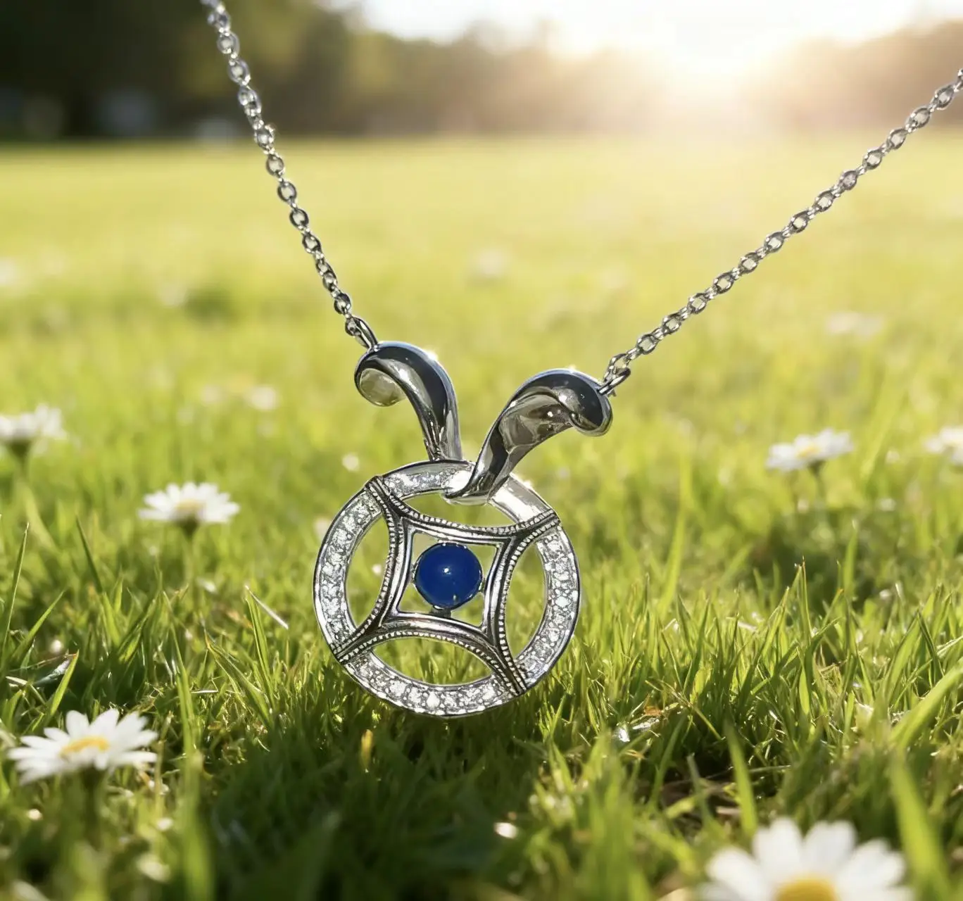 قلادة بتصميم أذن أرنب لطيفة من الفضة عيار 925 مع زركونيا وقلب كهرماني أزرق 4 مم هدية حب للزوجة هدية عيد الحب #2