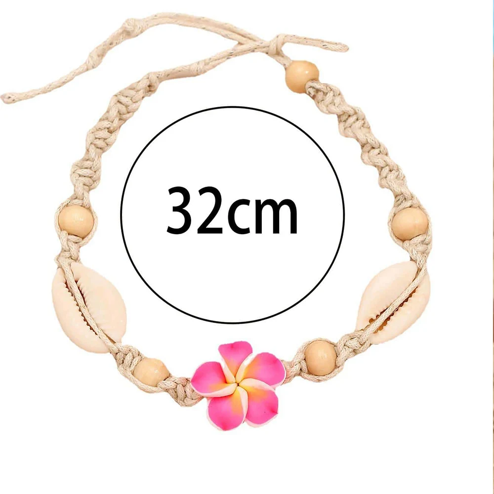 Neon Pink Color Flower Shell String Weaving Handmade Anklet Starfish Shell Turtle Charm Adjustable Anklet Summer Beach Jewelry