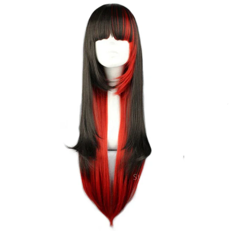 Wig Anime gaya Jepang Harajuku My Hero Academia Wig rambut panjang lurus wanita Bla merah pesta Anime mode Cosplay Halloween