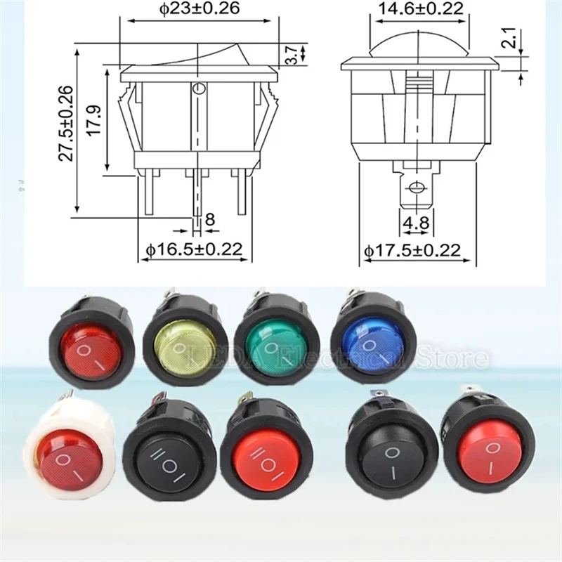 5Pcs KCD1-105 19mm Diameter Small Round Boat Rocker Switches Black White Red Yellow Mini Round 2Pin 3Pin ON-OFF-ON Rocker Switch