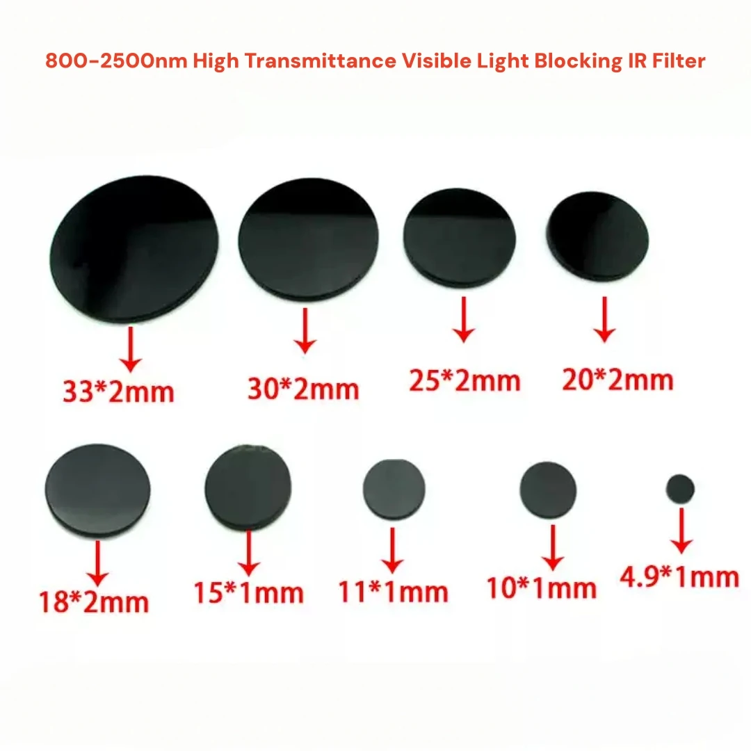 808nm 850nm 980nm High Transmittance Infrared Filter 800nm-2500nm Imported Black Glass Lens Optical OD3 Transmittance Over 90%