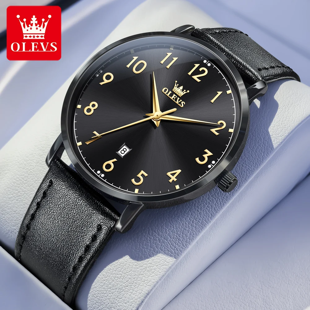 OLEVS Brand Classic Men's Watch Quartz Leather Strap Date Man Wristwatches Business Casual Watches for Men Relogios Masculino
