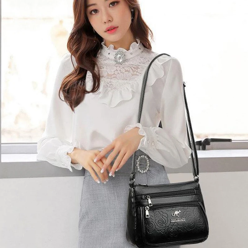 Bolsa de compras feminina de meia-idade multicamadas de grande capacidade de ombro único crossbody bolsa de compras para mães