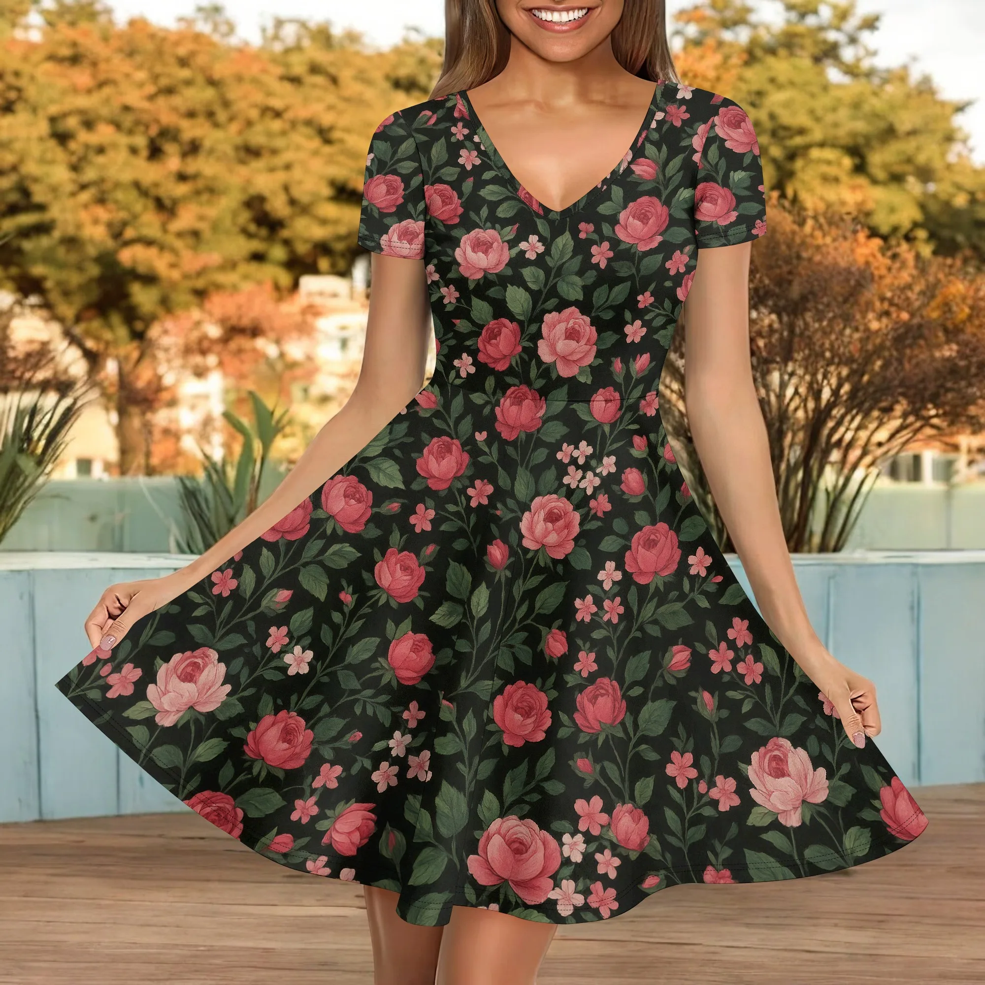 

Women's Classic Tea Dress Short Sleeve Swing Cocktail Party Dresses