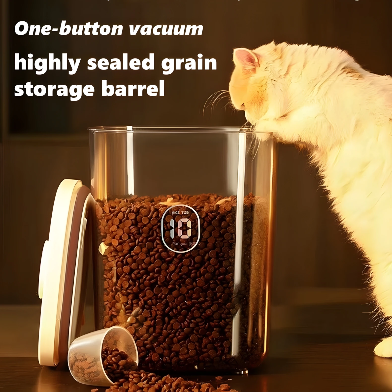 

10/5KG Large Capacity Automatic Vacuum Sealed Pet Food Feeders Moisture-proof Pet Food Storage Box Household Cat Food Container