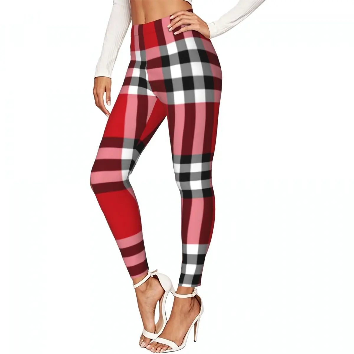Tartan Red And Black Plaid Women Stretchy Leggings High Elastic Comfortable Fitness Yoga Pants