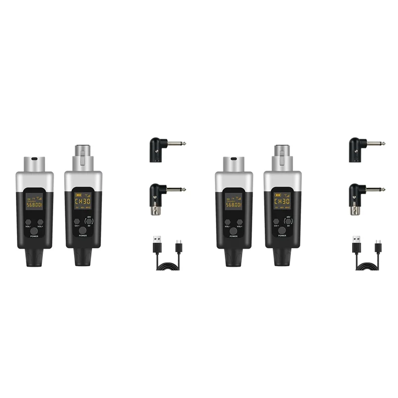 2X 0V/48V Microfono XLR wireless Trasmettitore e ricevitore Microfono Sistema wireless Ricaricabile-[Y03A]