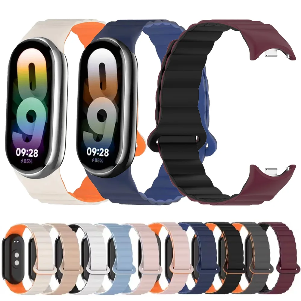 Double Color Magnetic Silicone Strap For Xiaomi Mi Band 10/9/8 Replaceable Watchband For Xiaomi Mi Band 10 Smartwatch Accessorie