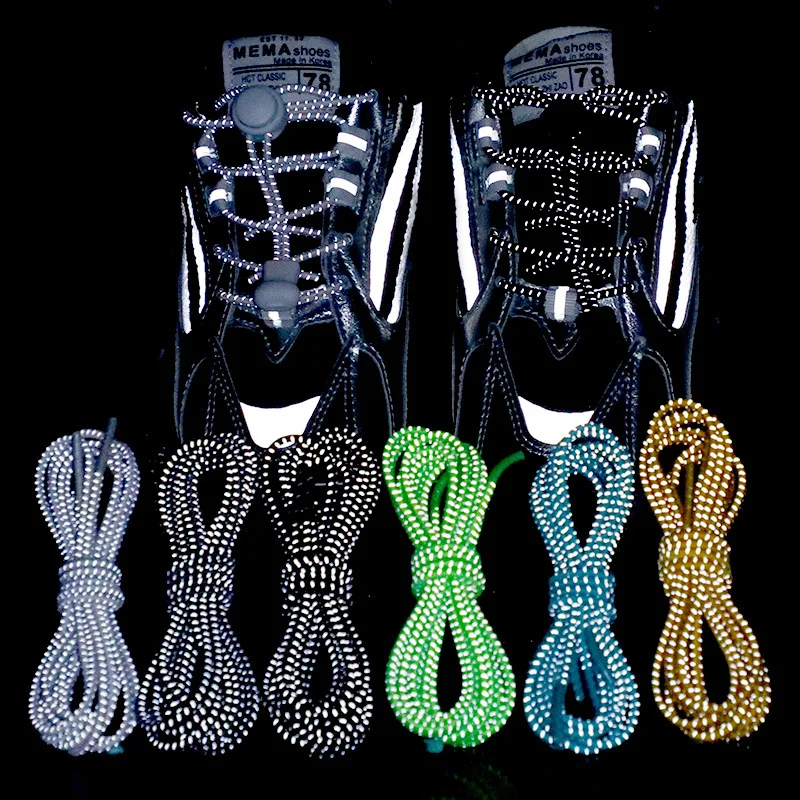 Black-and-white reflective elastic latex high elastic round elastic fun run marathon shoelaces free tie.