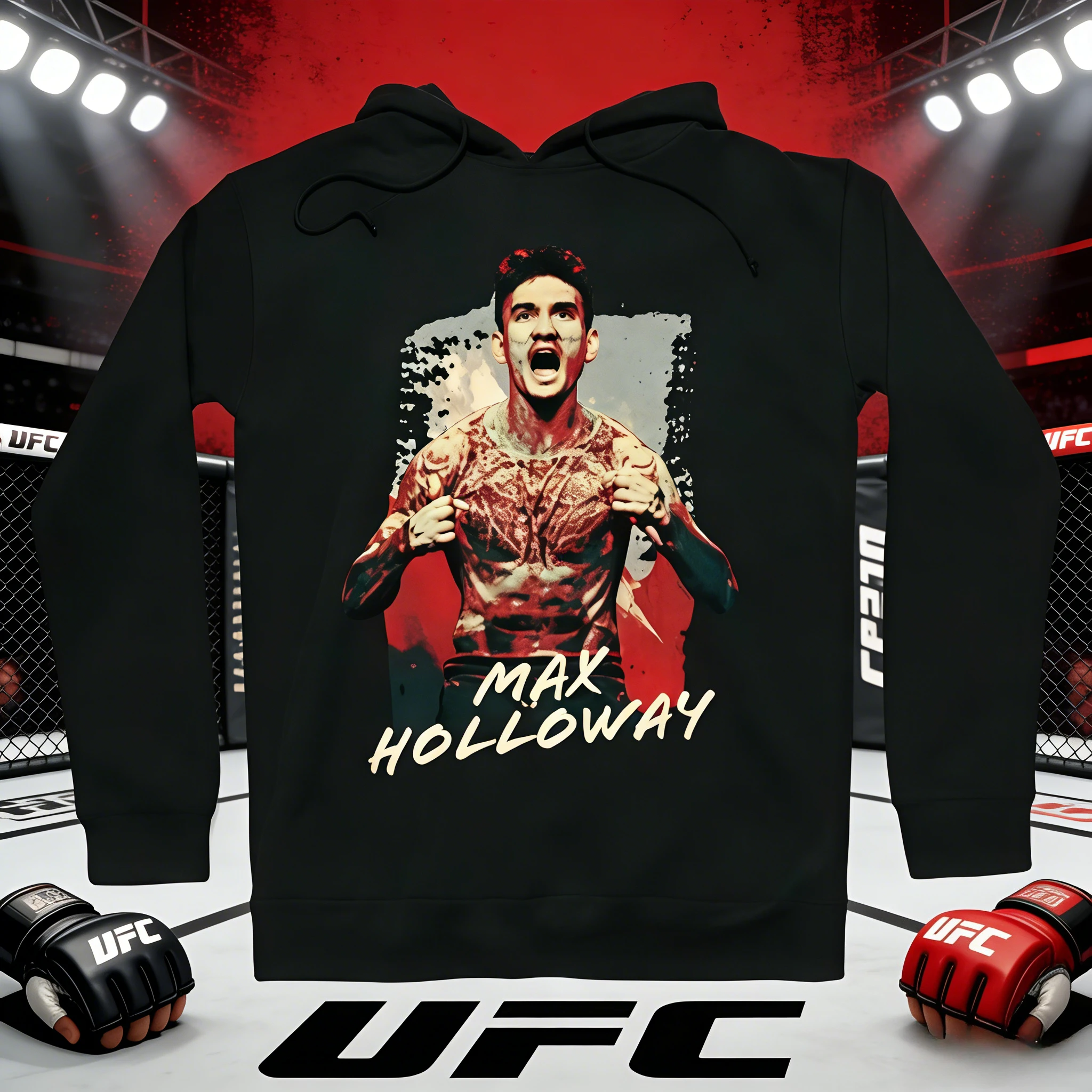 

UFC Max Holloway 2026, осень/зима, 100% хлопок, дышащая повседневная удобная спортивная одежда с капюшоном, подходит для мужчин и женщин