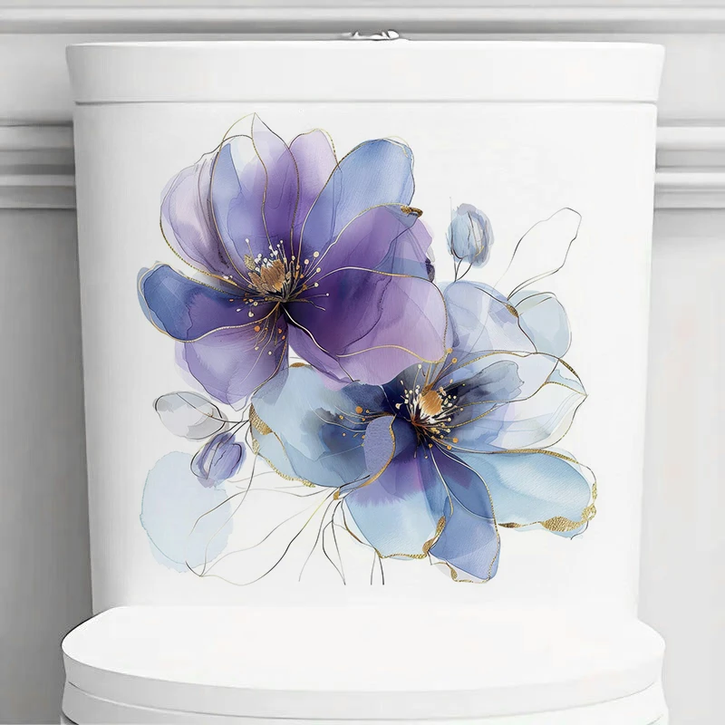MT854# Abstract Purple Flowers Decal Bedroom Entryway Living Room Porch Home Decoration Wall Stickers, Removable Toilet Stickers