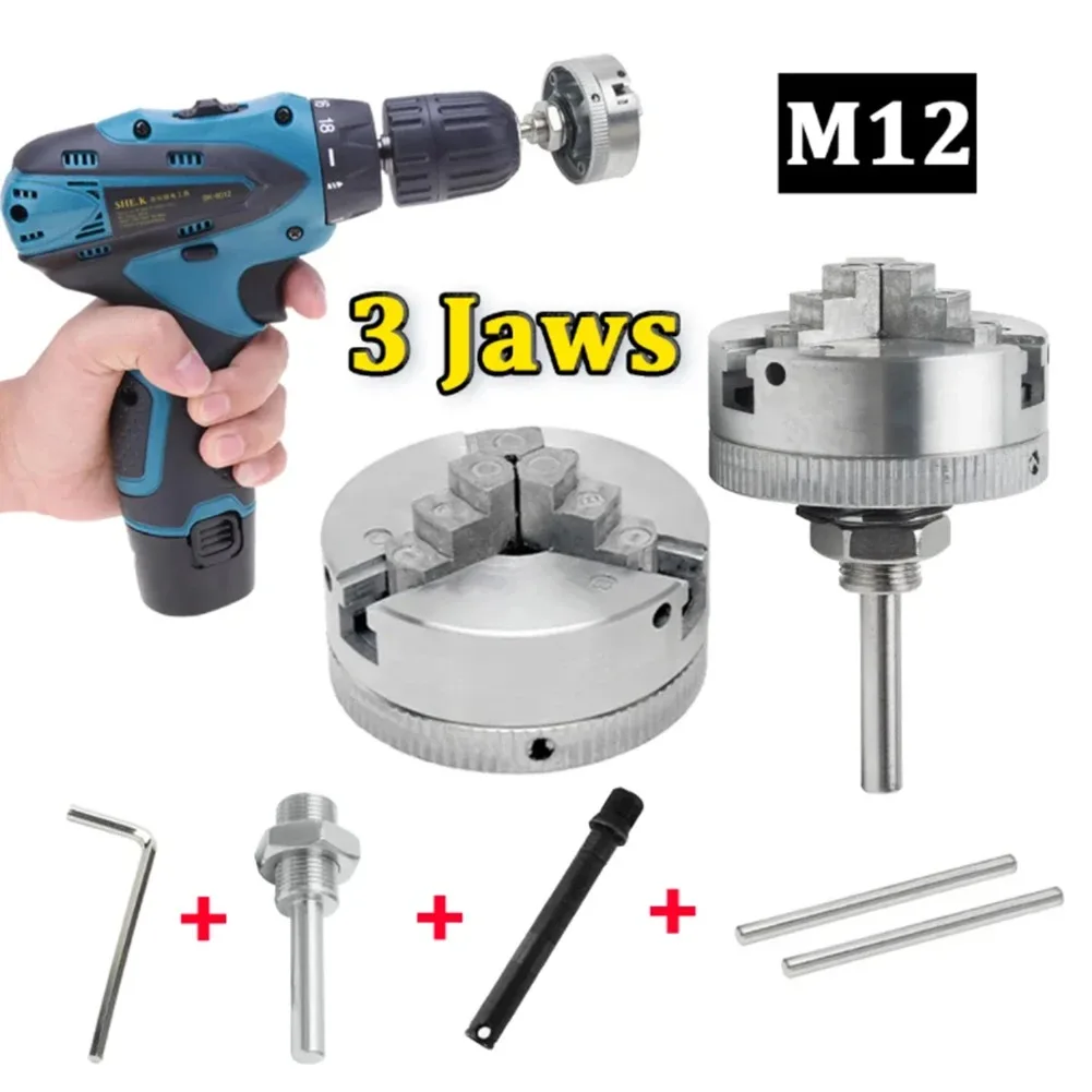 Z011 3 Jaws Lathe Chuck Kit Manual Self-Centering Mini Drill Chuck M12 Connection Rod for Grinding Milling Turning Machine Parts