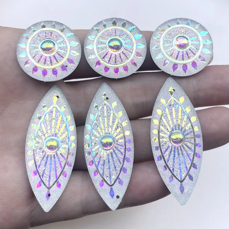 25mm round 20*50mm horseeye Sun Totem  AB Color resin sewing Rhinestone wedding Decoration Jewelry Earrings decoration Flat back