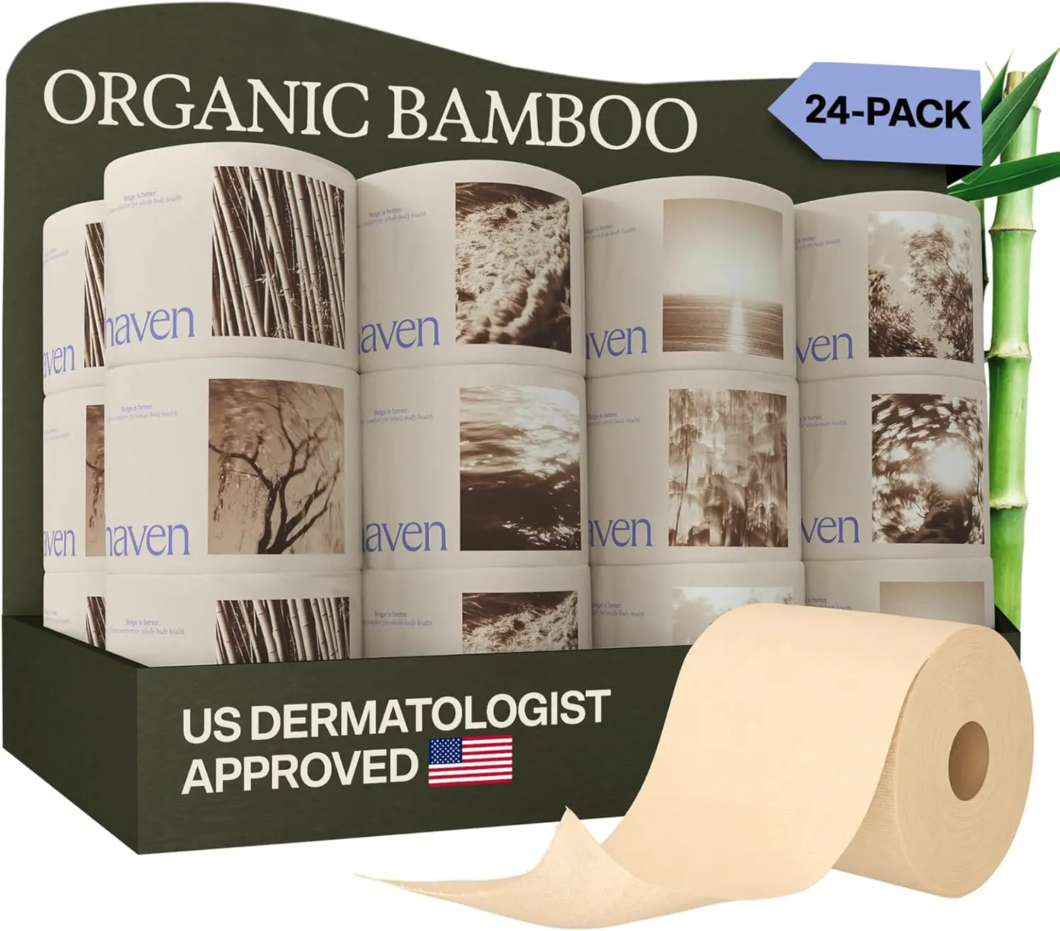 

Бамбуковая туалетная бумага, упаковка 24 рулона - 100% органическая, 3-слойная, безопасная для септиков, неотбеленная и гипоаллергенная
