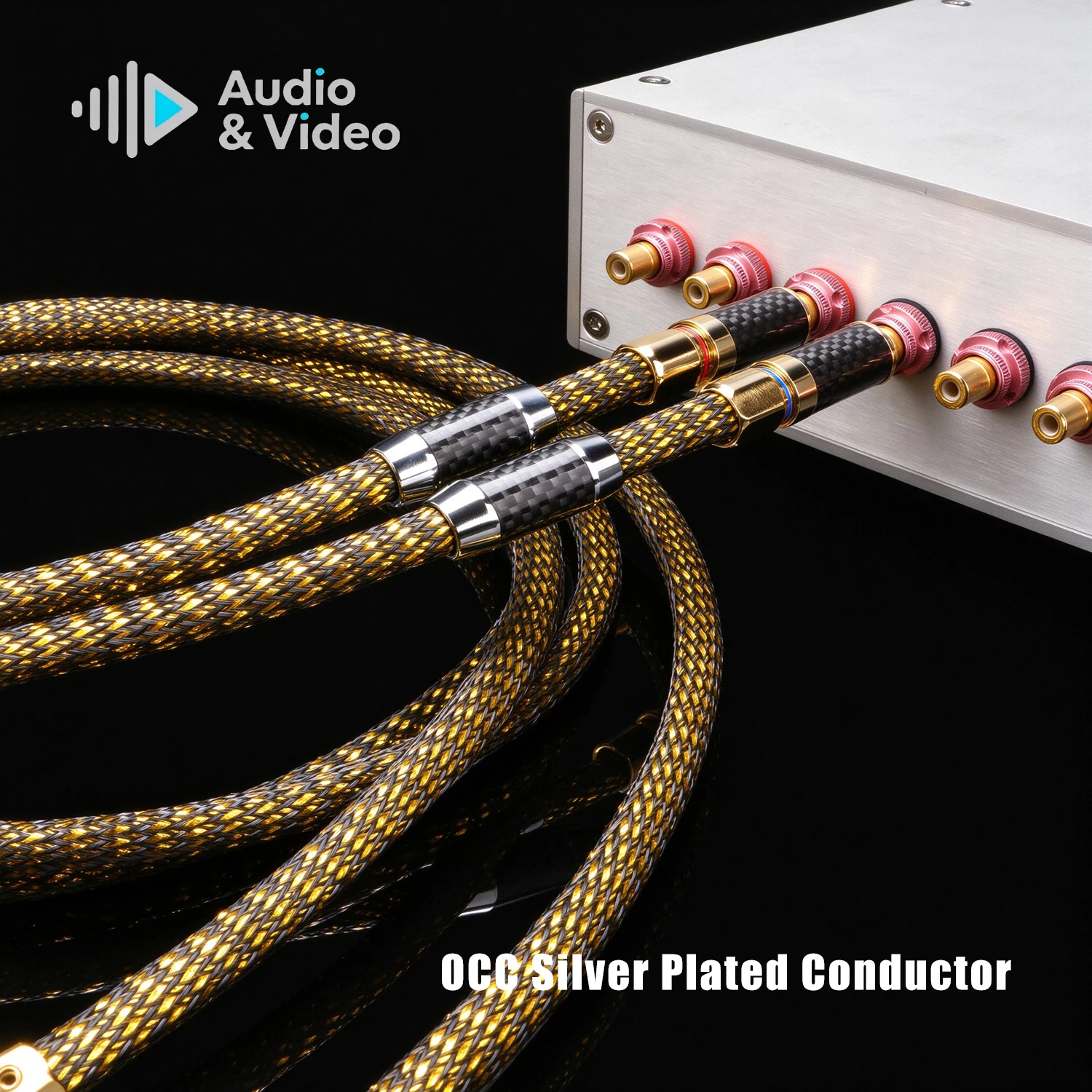 Złoty kabel XLR 8N OCC posrebrzany, pozłacany kabel audio referencyjny RCA z wtykami RCA XLR do wzmacniacza i miksera. — zdjęcie produktu 3