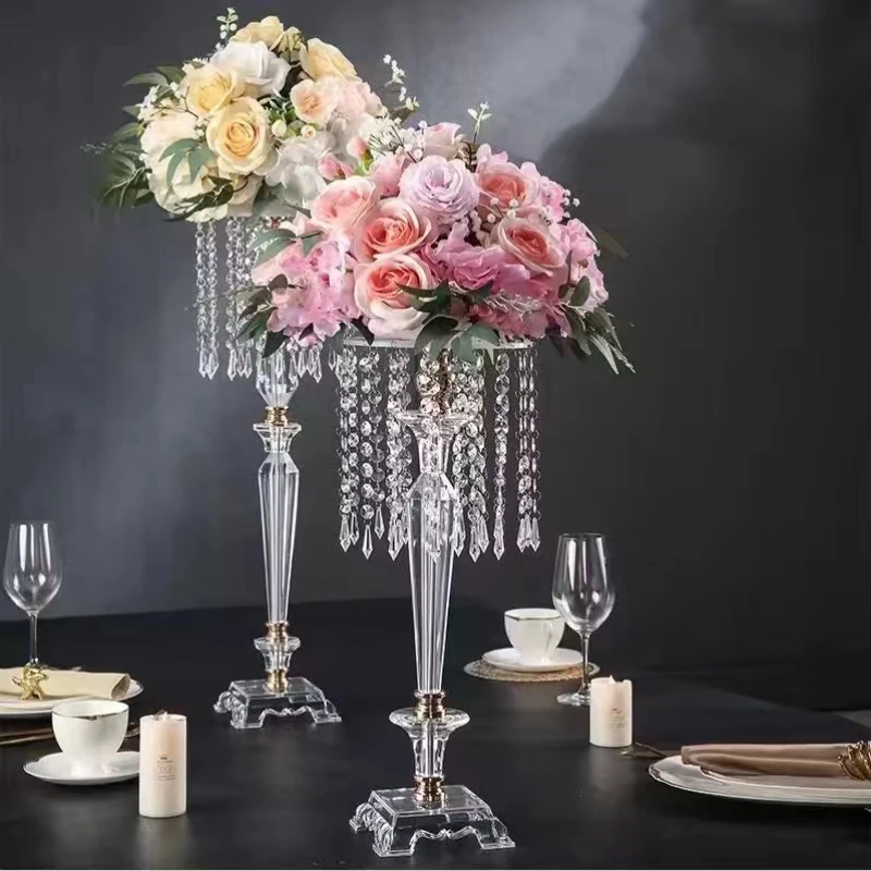 

10PCS Acrylic Crystal Flower Rack Wedding Table Floral Cake Column Candle Display Holder Plinth Pillar Flower Arrangement