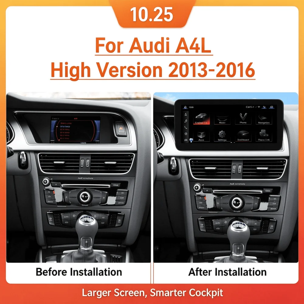 10.25 Inch Car Multimedia Player For Audi A4L High Version 2013-2016 Support LHD RHD CarPlay Bluetooth 4+64GB 8+128GB