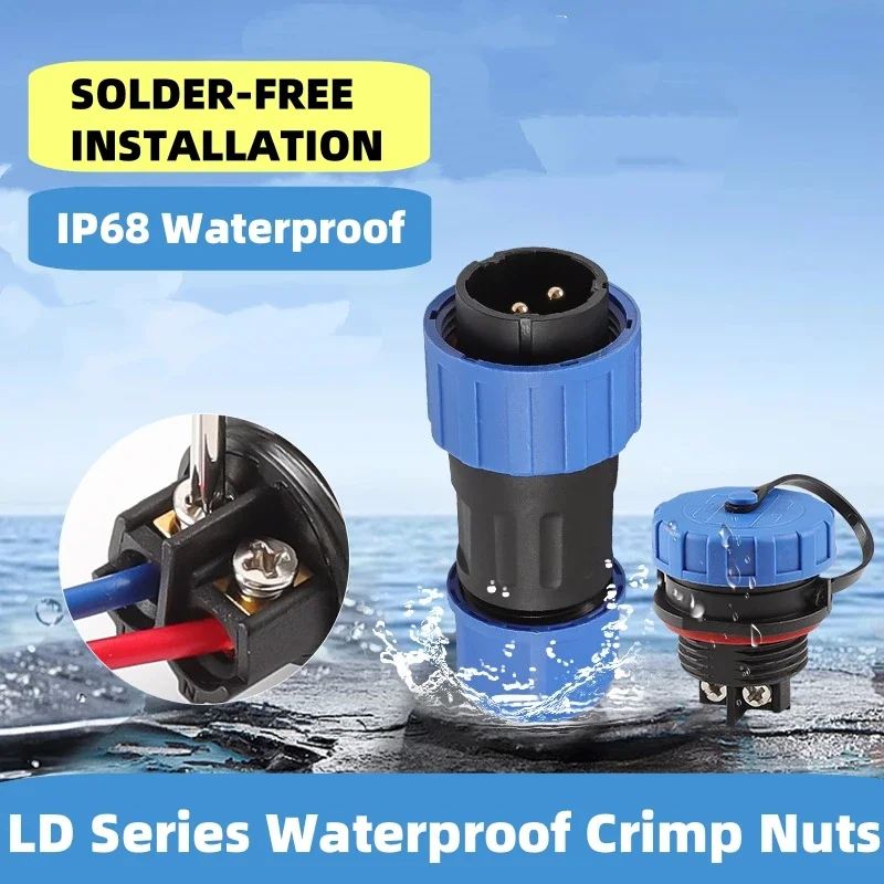 LD12/16/20/28 Solder-Free IP68 Aviation Connector 2/3/4/5/6/7/9 Pin - Nut Mount Socket for Solar/Marine/Automotive/LED