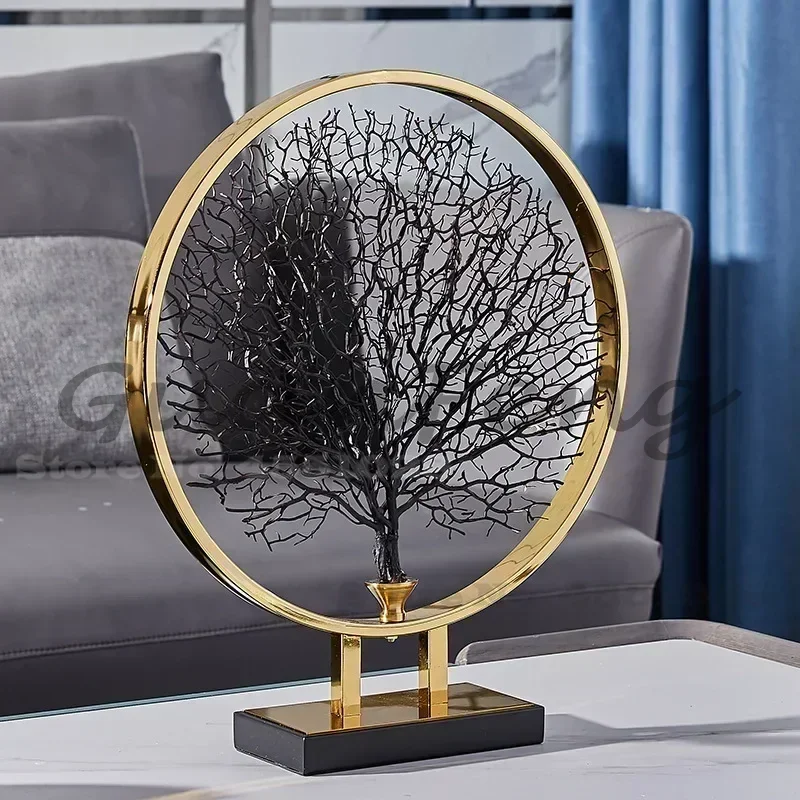 Chinese Wrought Iron Table with Geometric Ornaments European-Style Metal Display for Office Home Creative Sea Tree Ornaments