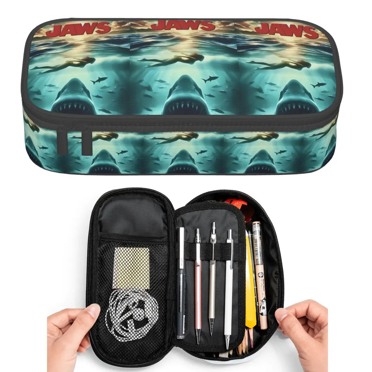 Jaws Horror Movie Pencil Cases for Students Pen Box Pencil Bag Large Capacity Pencil Pouch Pen Holder