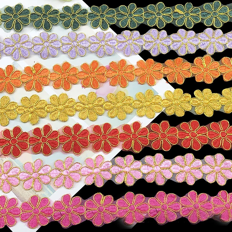 1/4/6 Yards 3D Flowers Lace Trim Colorful Flower Embroidery Lace Ribbon for Dress /Wedding/Bridal DIY Sewing Decoration 4CM Wide