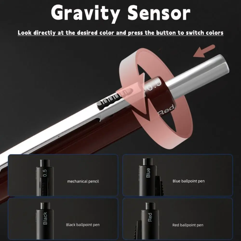 Creative Metal Gravity Sensor Pen 4 in 1 Press Type Multi-Function Gel Pen Signature Pen School Office