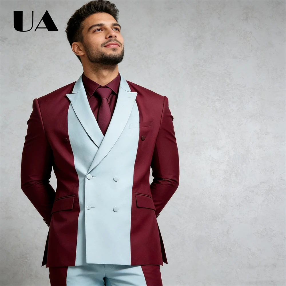 مجموعة بدلة غير رسمية على الموضة من ULBYANRY للرجال، قطعتان بدلة رسمية ملابس مزدوجة الصدر سترة بانت XXs-7XL بدلة سهرة كبيرة للرجال #2