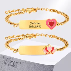 Vnox 12cm-17cm Custom Name Bracelets for Baby Girls Boys,Birthdate Bracelet,Cartoon ID Charm Bracelets,Birthday Baptism Gift