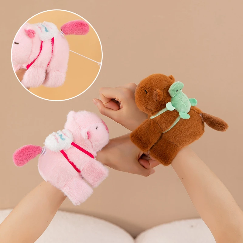 Capybara Clap Circle Toys Slap Snap Wrap Wristband Bracelet Stay Wire Rotate Tail Capybara Plush Doll Hand Ring Fun Circles Gift