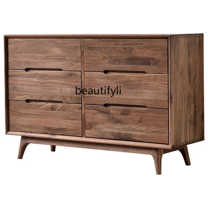 

Nordic Solid Wood Chest of Six Drawers Bedroom Drawer Storage Light Luxury Living Room Cabinet against the Wall