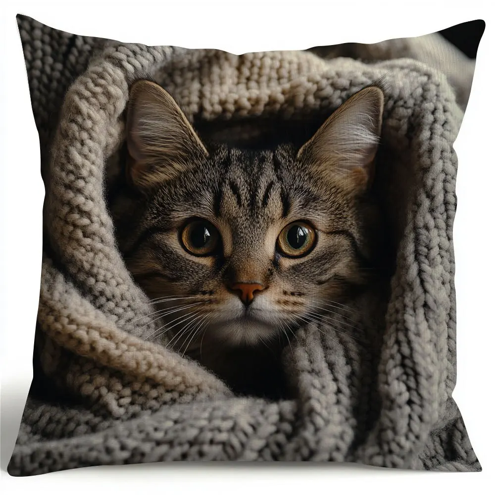 Velvet Tabby Cat Pillow Cover - Home Decor - Perfect Gift for Valentine'S Day,Thanksgiving, and Christmas, Without Pillow Insert