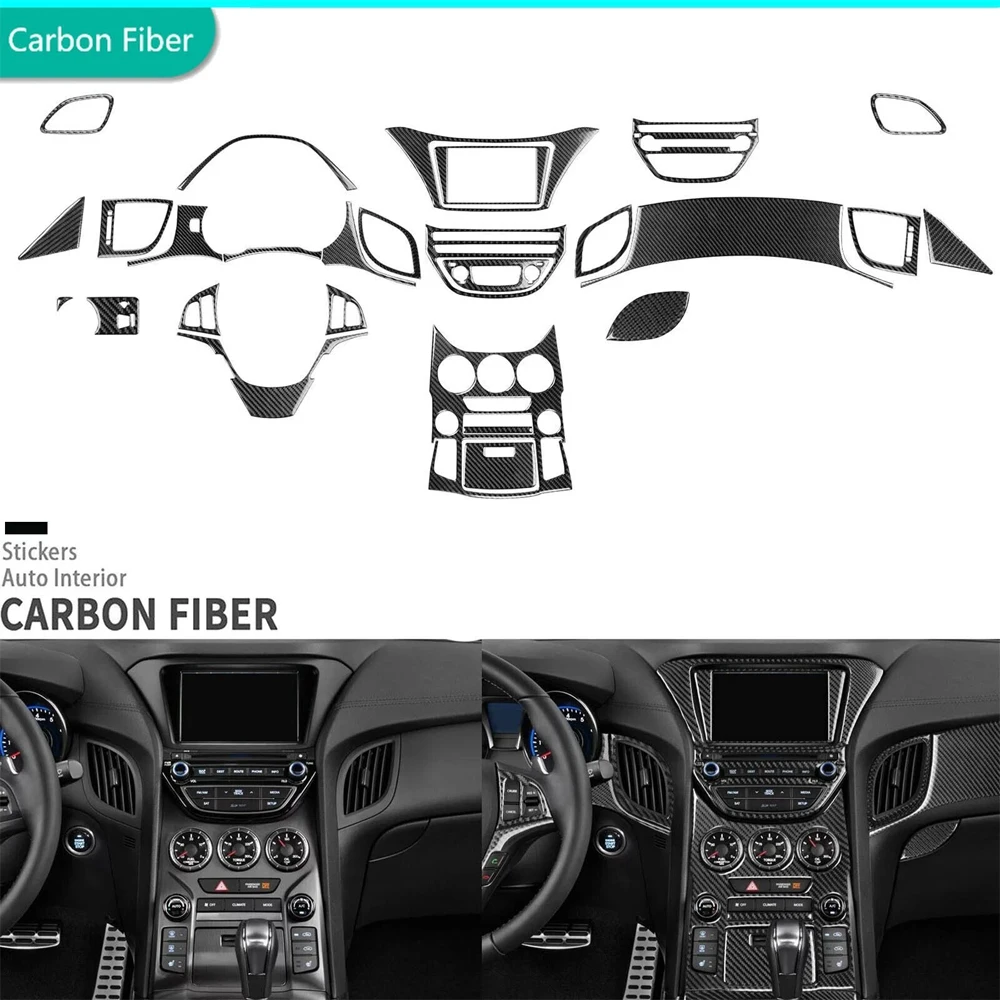 

28Pcs Real Carbon Fiber Full Interior Central Control Dash Gear Shift Vent Kits For Hyundai Genesis Coupe 2013 2014 2015 2016