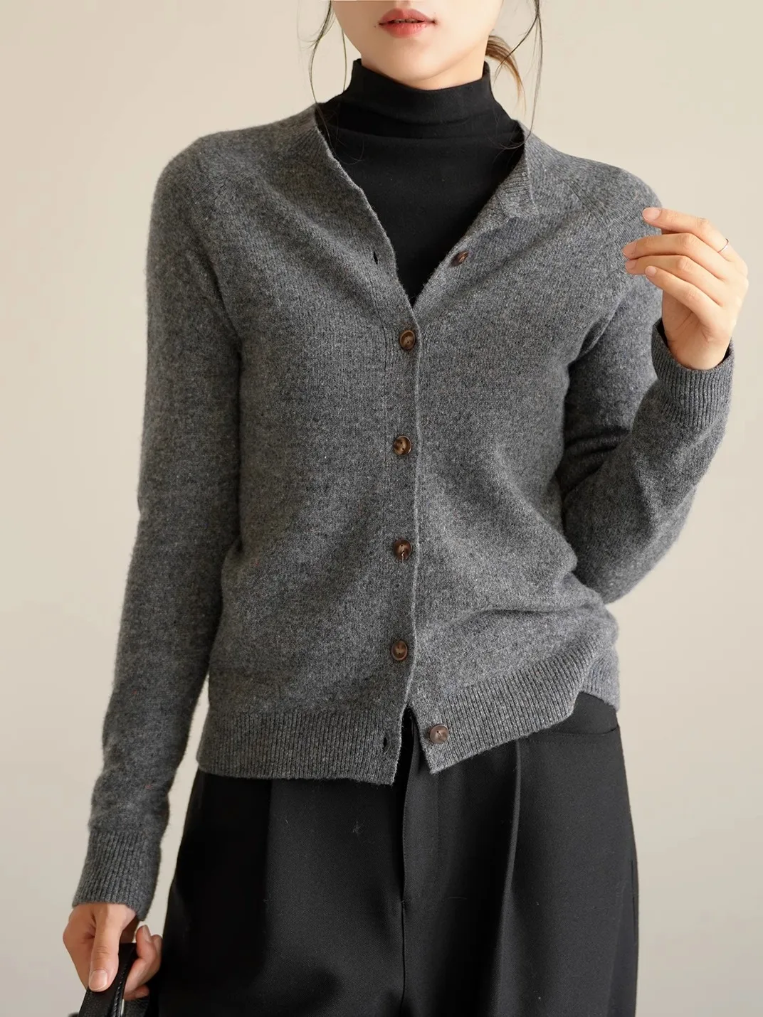 

Женский вязаный шерстяной кардиган, 6 предметов, двойной слой, тонкая верхняя одежда, весна-осень, модный, прямой крой