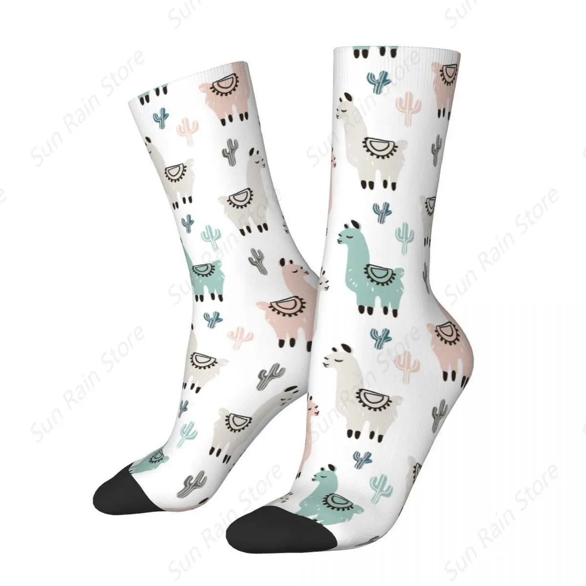 Fashion Scandinavian Style Alpaca Sports Socks Cute Cartoon Animal Polyester Long Socks for Unisex