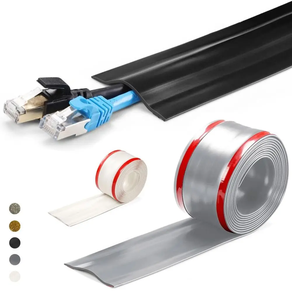 Professional PVC Floor Cable Cover Self Adhesive Soft Wall Wire Concealer Universal No Drill Cable Protector Home Office