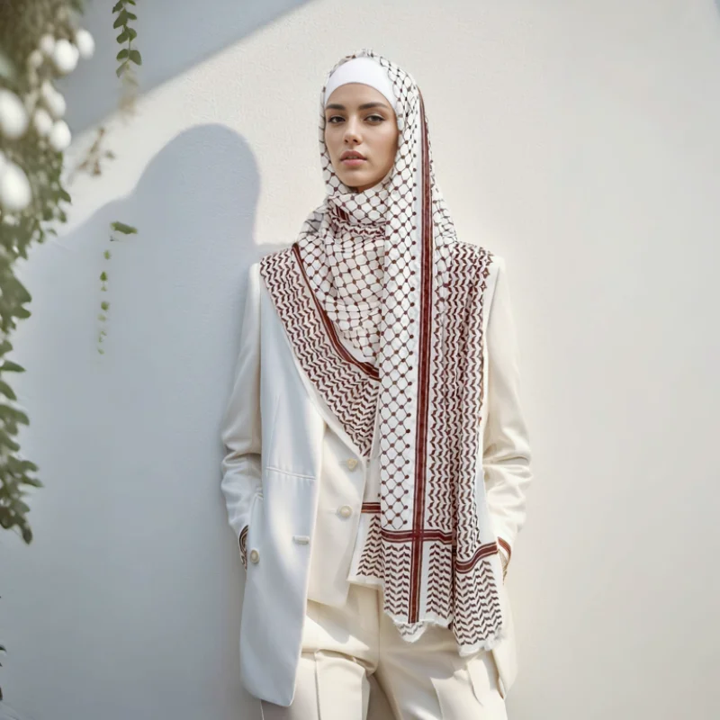 Newest Muslim Keffiyeh Hijab Chiffon Print Shawl Echarpe Keffyeh Fashion Ladies Soft Headwraps Geometric Style Arab Women Scarf