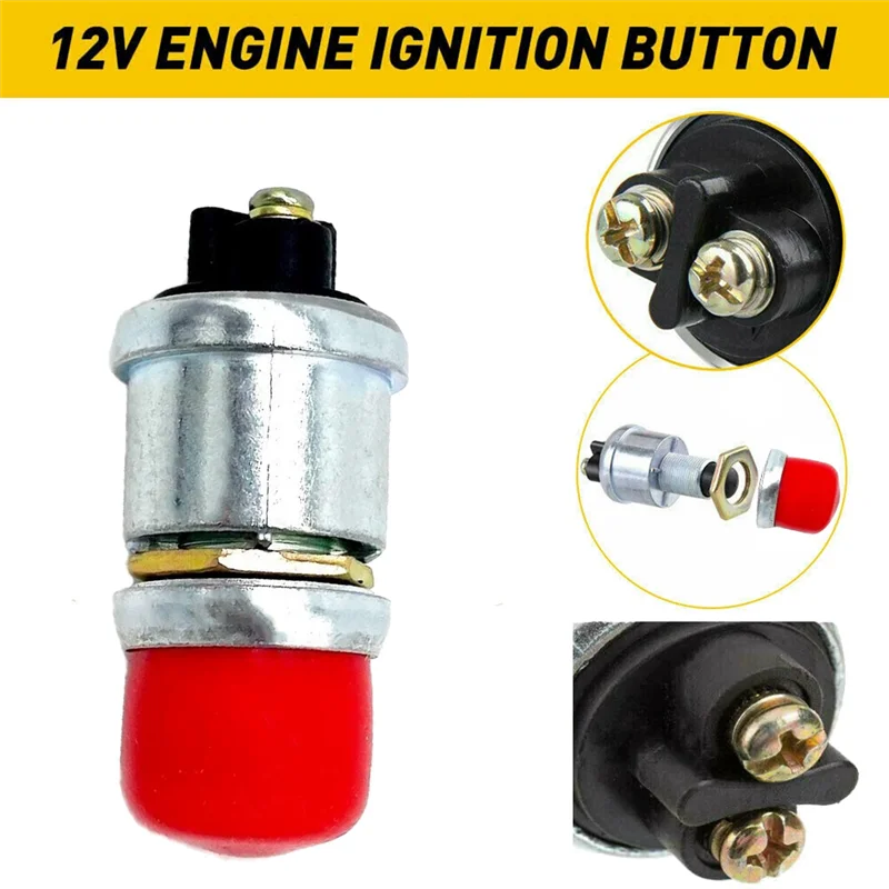 12V 50A Waterproof Switch Push Button Cars Boat Track Horn Engine Start - Red Cap (WHS-1250-R) 2PCS