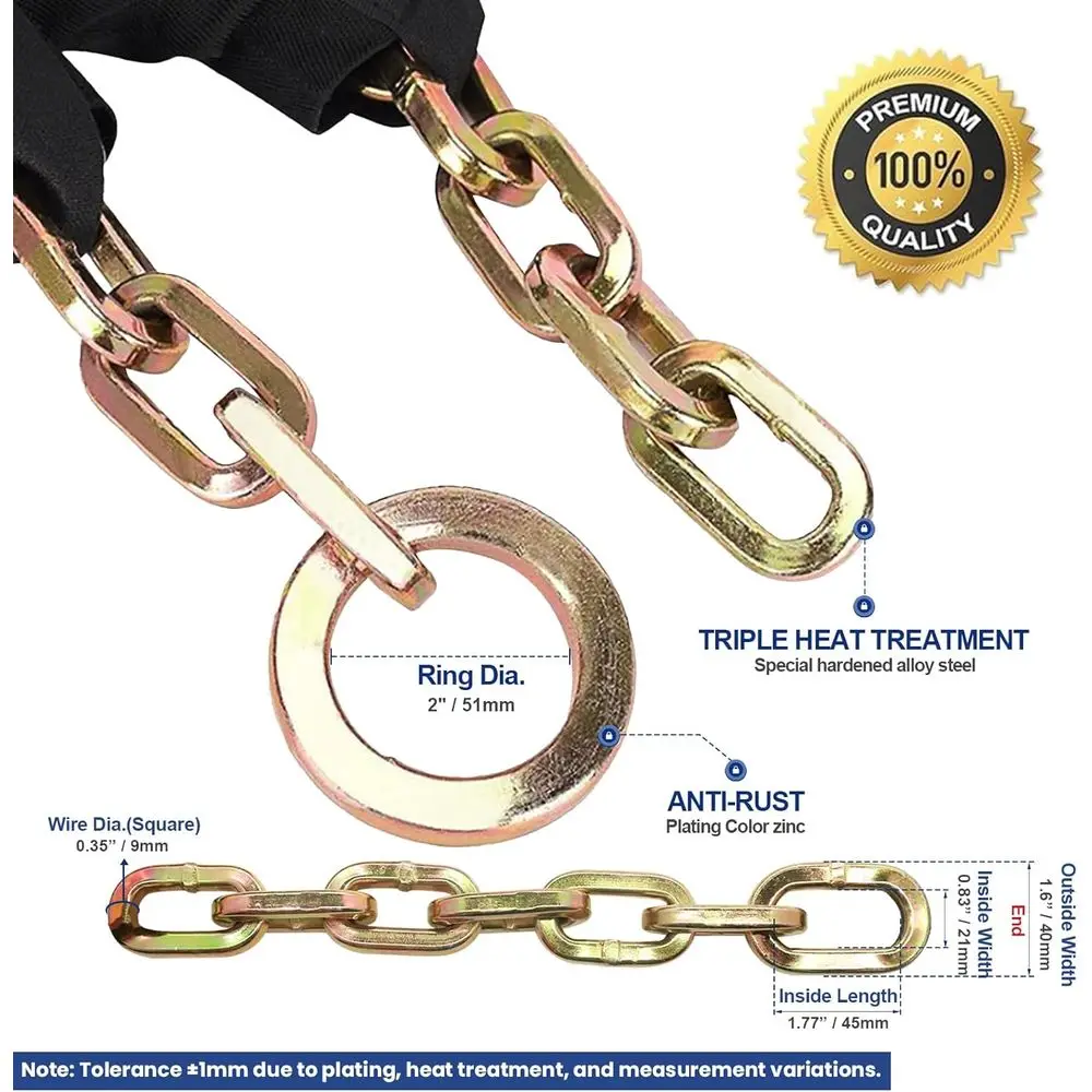 سلسلة أمان شديدة التحمل، سلسلة دراجات نارية سميكة 10 أقدام × 3/8 بوصة مقاومة للسرقة ومقاومة للقطع مع حلقة أربطة - مولدات آمنة، Ebik