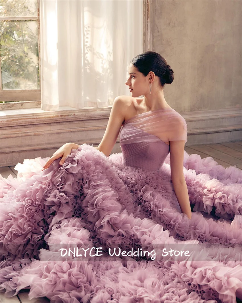 럭셔리 더스트 핑크 볼 가운 이브닝 드레스 2025 졸업 파티 드레스 푹신한 프릴 생일 파티 가운 맞춤형 맞춤형