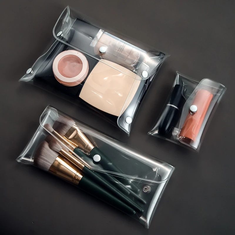 Bolsa de maquillaje para mujer, organizador transparente, bolsas de cosméticos, estuche de cepillo portátil de viaje, almacenamiento de bolígrafo transparente de PVC, artículos de tocador para baño
