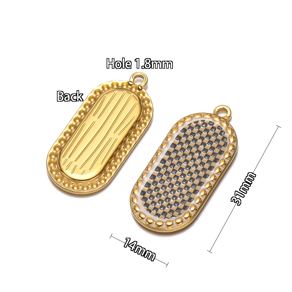 4 Stück Edelstahl Gold Oval Karierte Anhänger für DIY Damen Halsketten Schmuck Zubehör Armbänder Ohrringe Bastelzubehör – Detail 3