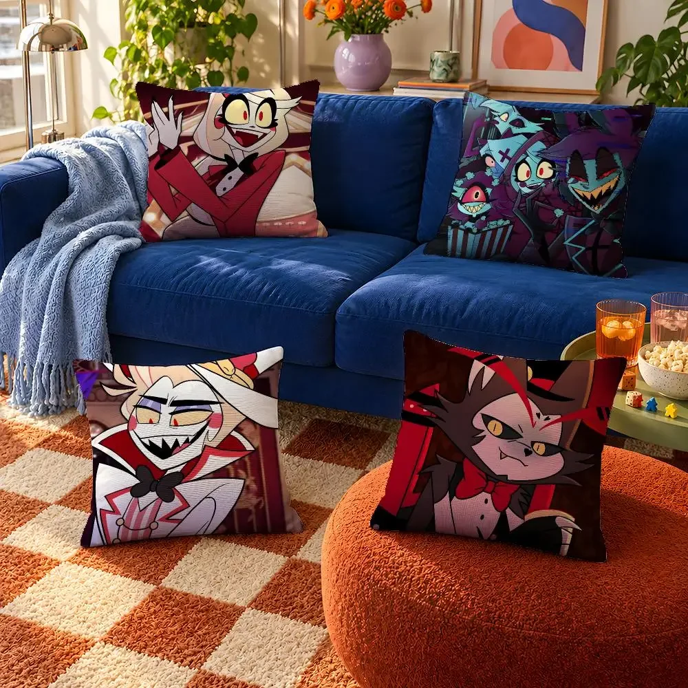 Cartoon Hazbin Hotel Alastor Radio Demon Cushion Cover Throw Pillow Soft Short Plush Cozy Durable For Sofa Bedroom Home Decor