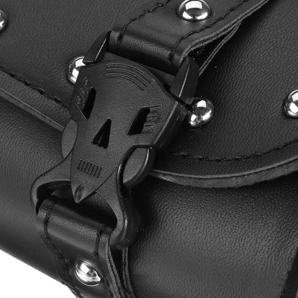 Premium Motorcycle Tool Bag-Water-Resistant Side Saddlebag Luggage in Matte Black PU Leather Stylish Design for Motorcycels