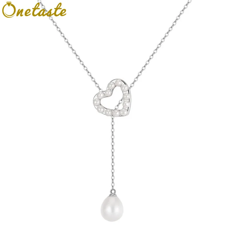 925 Sterling Silver Natural Freshwater Pearl Heart Y-Shaped Necklace For Women Elegant Love Pendant Necklace Gift 2026 New Trend